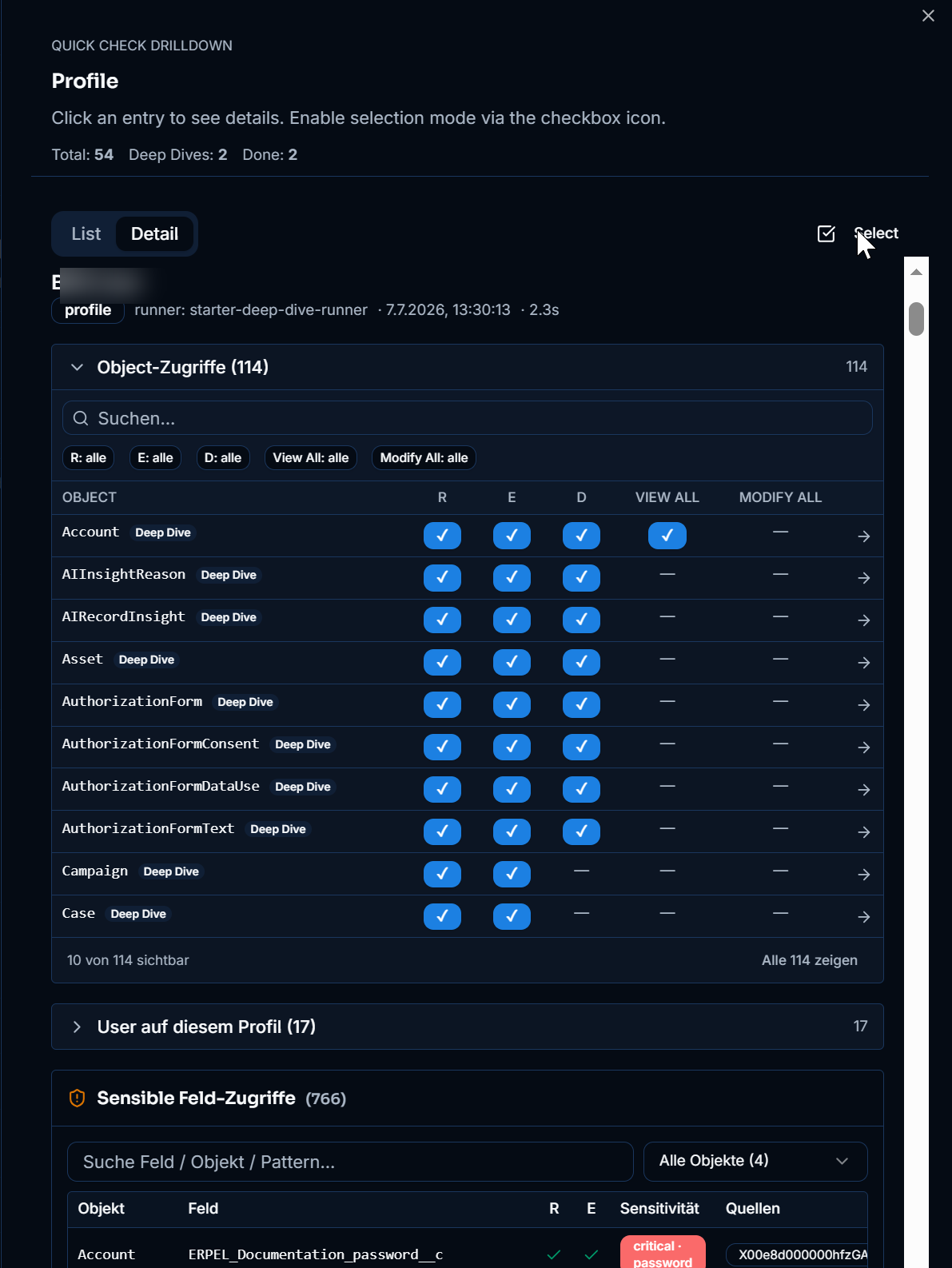 ArgusWatch profile Deep Dive with object-level R/E/D/View All/Modify All access